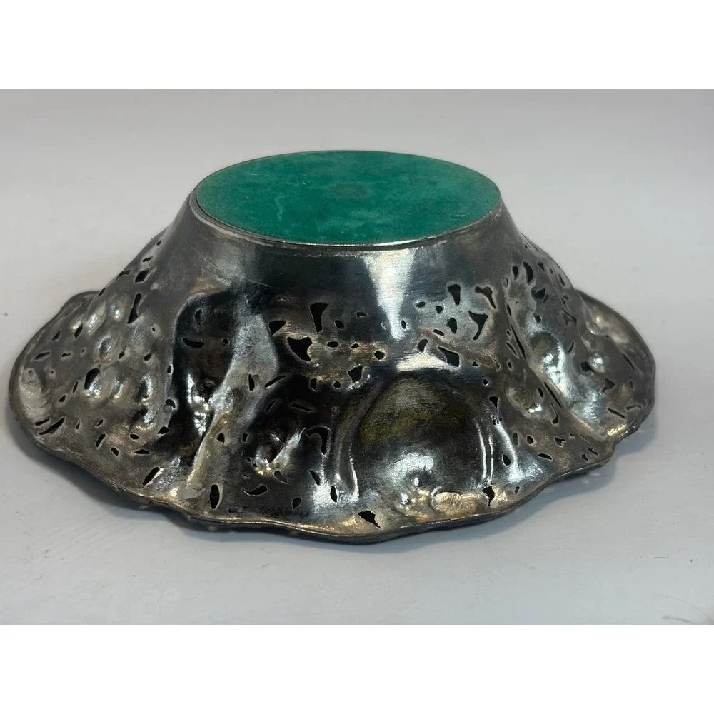 Vintage Silver Tone‎ Repousse Floral Reticulated Decorative Bowl Candy Dish 6